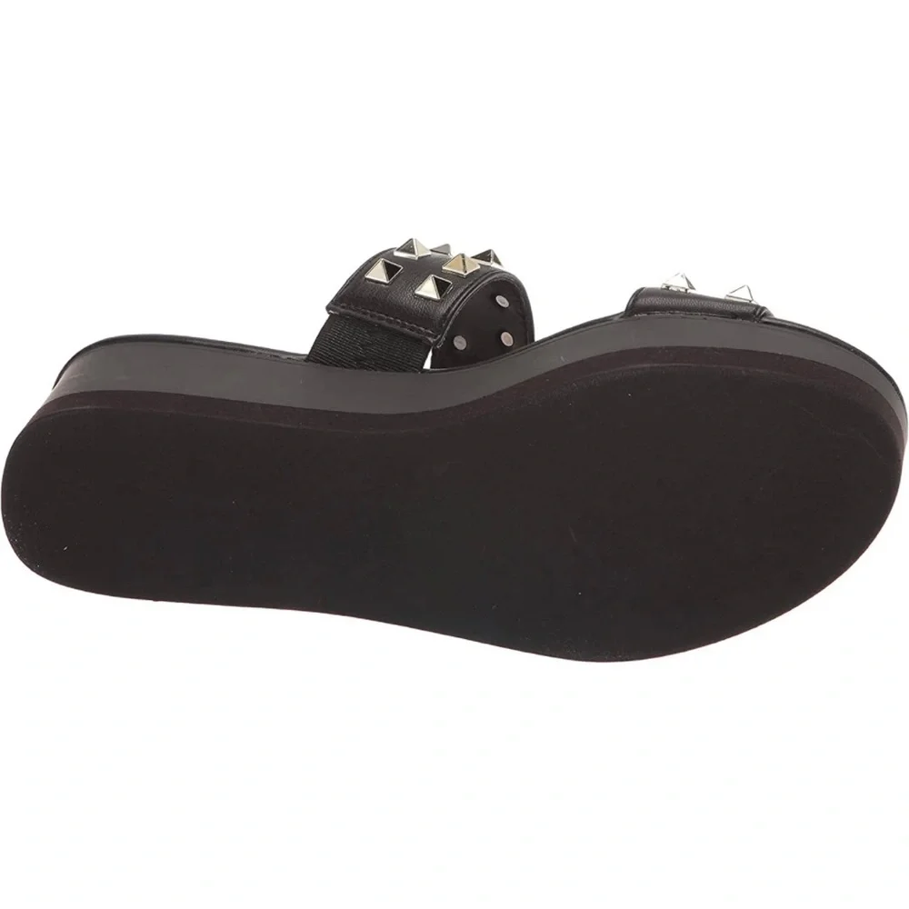 Madden Girl Black Platform Slide Sandals with Gold Studs